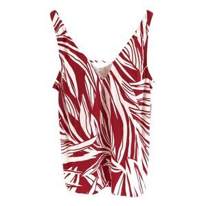 Dreamsuit by Miracle Brands Tankini Top Palm Leaf Print V Neck Red White Size 14